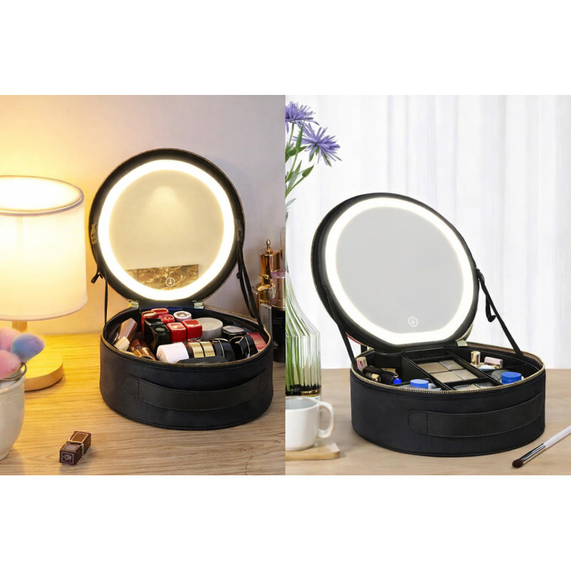 Косметичка-органайзер з LED дзеркалом, 29х28х11 см/Дорожня косметичка