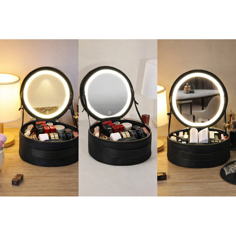 Косметичка-органайзер з LED дзеркалом, 29х28х11 см/Дорожня косметичка