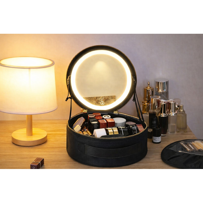 Косметичка-органайзер з LED дзеркалом, 29х28х11 см/Дорожня косметичка