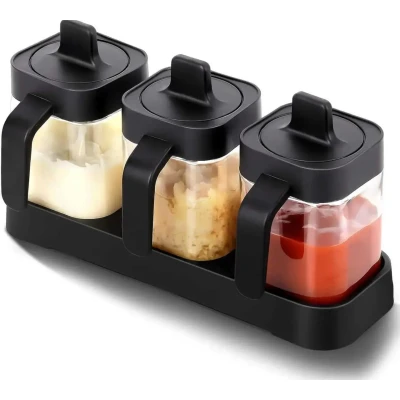 Набір контейнерів для зберігання приправ та спецій з ложкою Seasoning Bottle Set 3 відсіку по 400 мл
