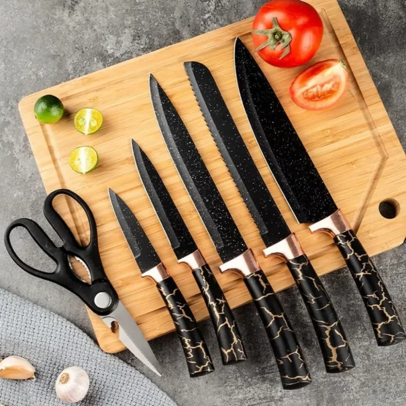 Набір кухонного приладдя 25 предметів з подвійною підставкою обробною дошкою набором ножів прихватками