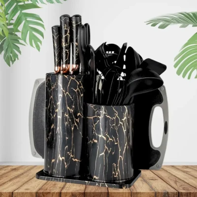 Набір кухонного приладдя 25 предметів з подвійною підставкою обробною дошкою набором ножів прихватками