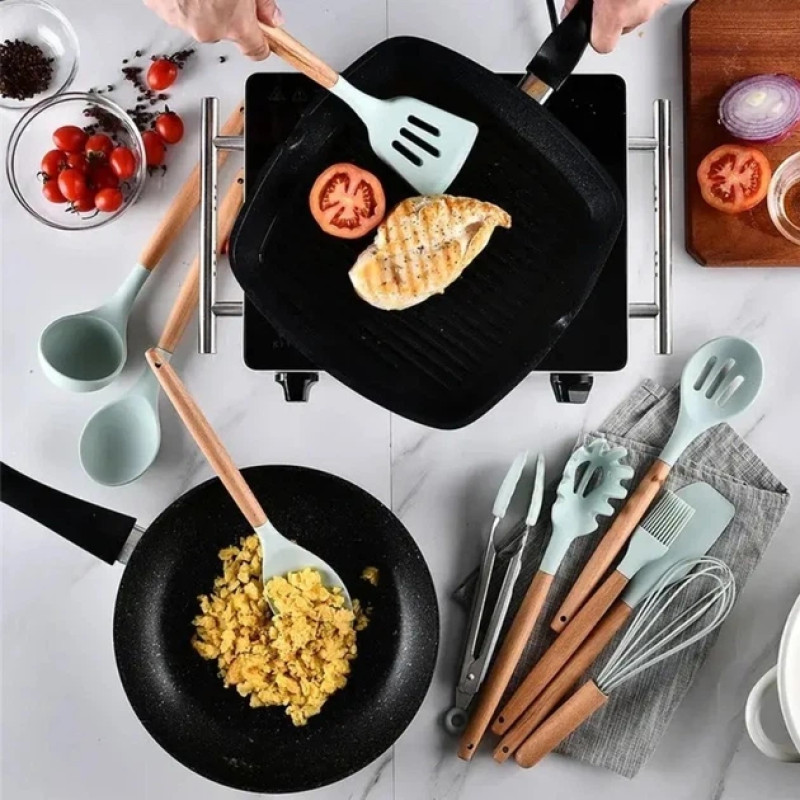 Набір кухонного приладдя силіконовий  Kitchen Set RB-2239 бірюзовий (12 предметів)