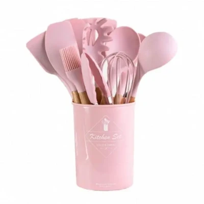 Набір силіконовий кухонного приладдя Kitchen Set RB-2239 рожевий (12 предметів)