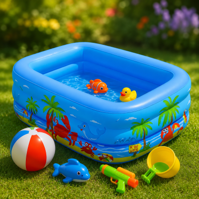 Надувний басейн BS-01 130x90x45см / Сімейний басейн блакитний / Прямокутний басейн дитячий
