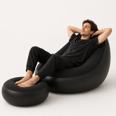 Надувний диван з пуфом Air Sofa / Надувне велюрове крісло з пуфом+насос Чорний Надувний диван з пуфом Air Sofa / Надувне велюрове крісло з пуфом+насос Чорний
