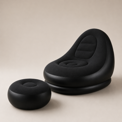 Надувний диван з пуфом Air Sofa / Надувне велюрове крісло з пуфом+насос Чорний Надувний диван з пуфом Air Sofa / Надувне велюрове крісло з пуфом+насос Чорний