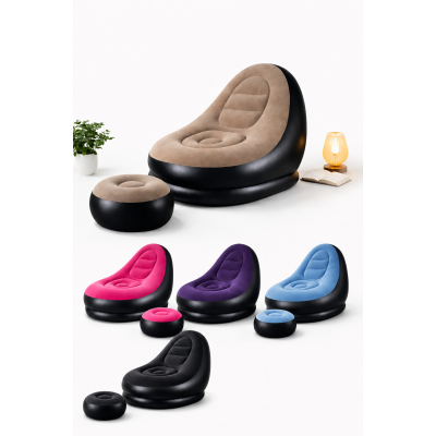 Надувний диван з пуфом Air Sofa / Надувне велюрове крісло з пуфом+насос