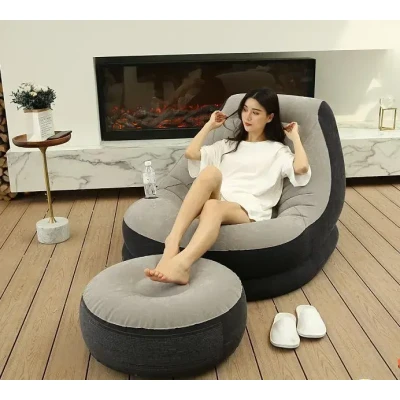 Надувний диван з пуфом Air Sofa / Надувне велюрове крісло з пуфом