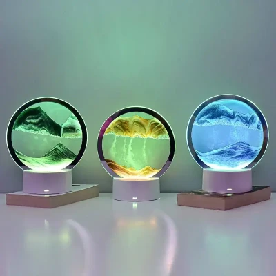Настільна LED лампа нічник RGB Пісочний годинник 3D Sandscape. Картина Рухомий пісок