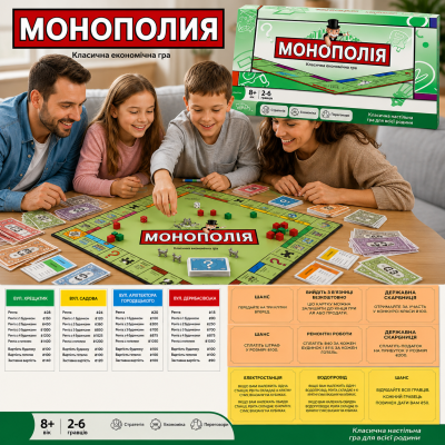 Настільна гра Монополія / Настільна гра для компанії, дітей та дорослих / Гра Монополія жетони, картки, гроші, фігурки будівель, кубики Настільна гра Монополія / Настільна гра для компанії, дітей та дорослих / Гра Монополія жетони, картки, гроші, фігурки будівель, кубики