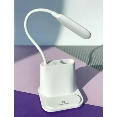 Біла акумуляторна настільна LED лампа Bionic Desk Lamp c USB виходом, органайзером та підставкою для смартфона