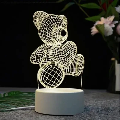 Настільний 3D акриловий світильник,декоративний настільний з об'ємним малюнком Ведмедик з серцем