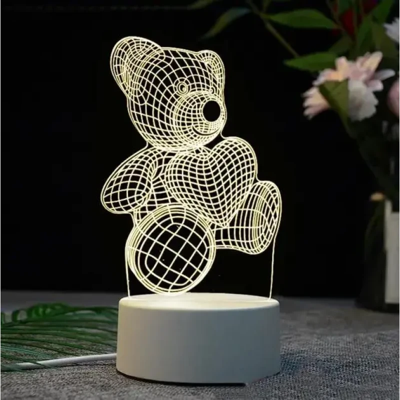 Настільний 3D акриловий світильник,декоративний настільний з об'ємним малюнком Ведмедик з серцем