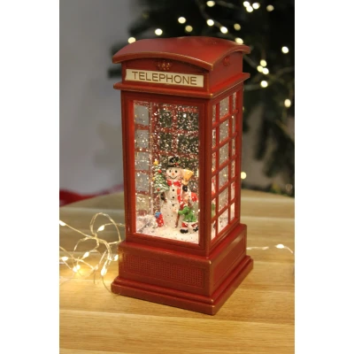 Настільний новорічний музичний нічник "Телефонна будка" 20 см. WDL-2102B. Нічник на батарейках