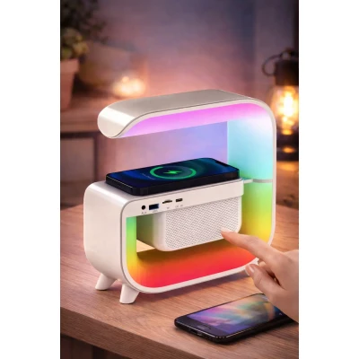 Нічний акумуляторний RGB G 3 з бездротовою зарядкою 15W і Bluetooth колонкою 3W Настільна смарт лампа
