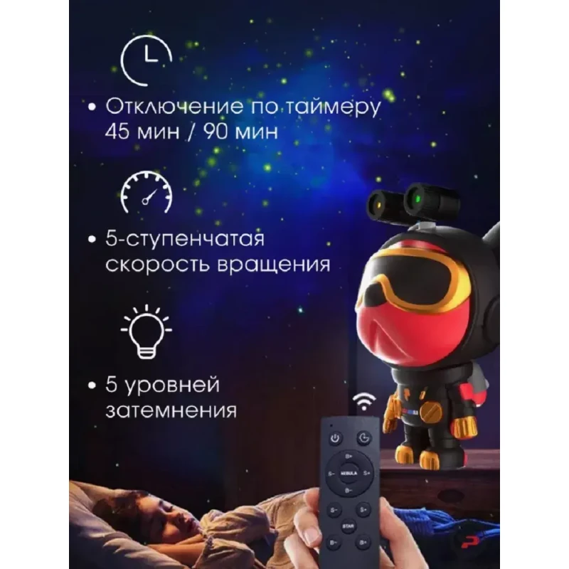 Нічник проектор зіркове небо CASTLELADY собака сіра космонавт ROBOT DOG