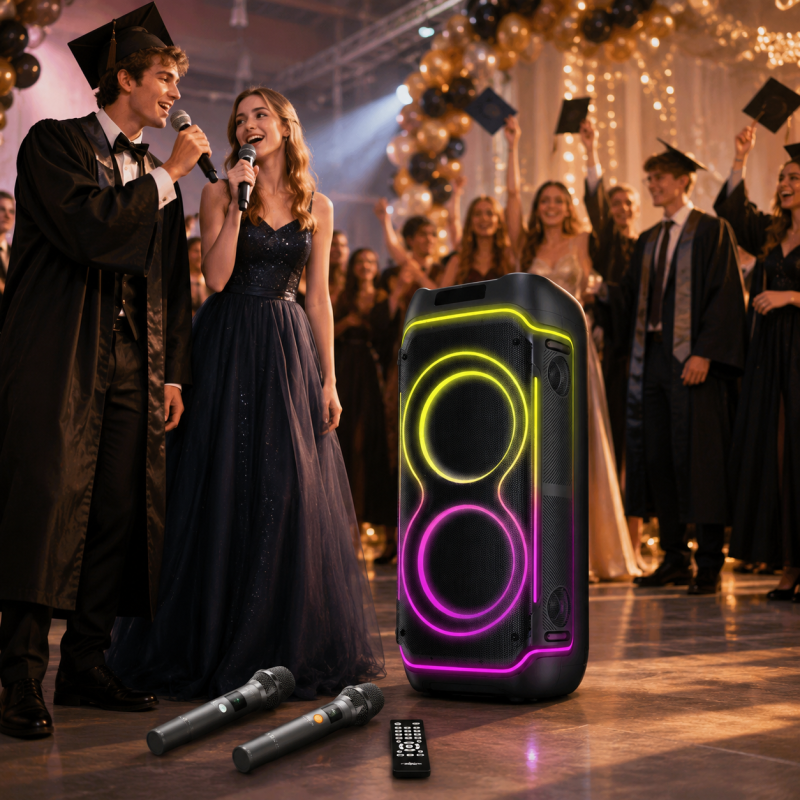 Портативна акустика ZXX-5540 100Вт / Портативна колонка акумуляторна USB/TWS/TF/FM/BT / Переносна колонка з 2 мікрофонами та пультом ДУ