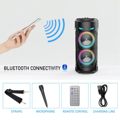 Портативна Bluetooth-колонка Sing-e ZQS4239 з LED-підсвічуванням / Бездротова колонка для вечірок з мікрофоном 30W