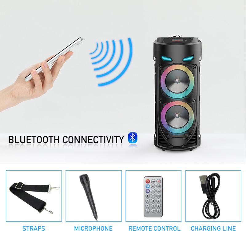 Портативна Bluetooth-колонка Sing-e ZQS4239 з LED-підсвічуванням / Бездротова колонка для вечірок з мікрофоном 30W