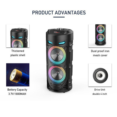 Портативна Bluetooth-колонка Sing-e ZQS4239 з LED-підсвічуванням / Бездротова колонка для вечірок з мікрофоном 30W