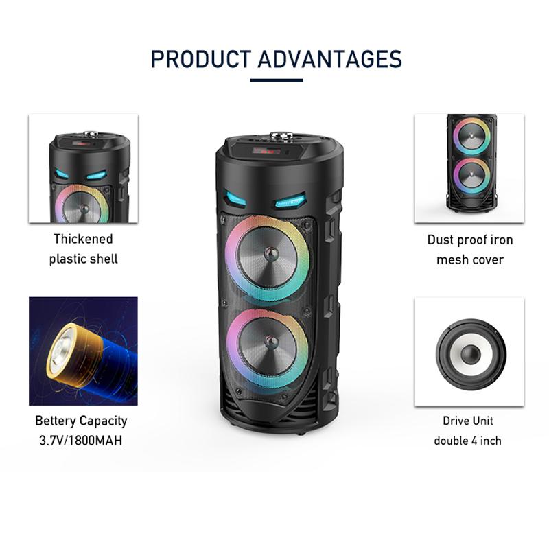 Портативна Bluetooth-колонка Sing-e ZQS4239 з LED-підсвічуванням / Бездротова колонка для вечірок з мікрофоном 30W