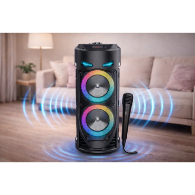 Портативна Bluetooth-колонка Sing-e ZQS4239 з LED-підсвічуванням / Бездротова колонка для вечірок з мікрофоном 30W