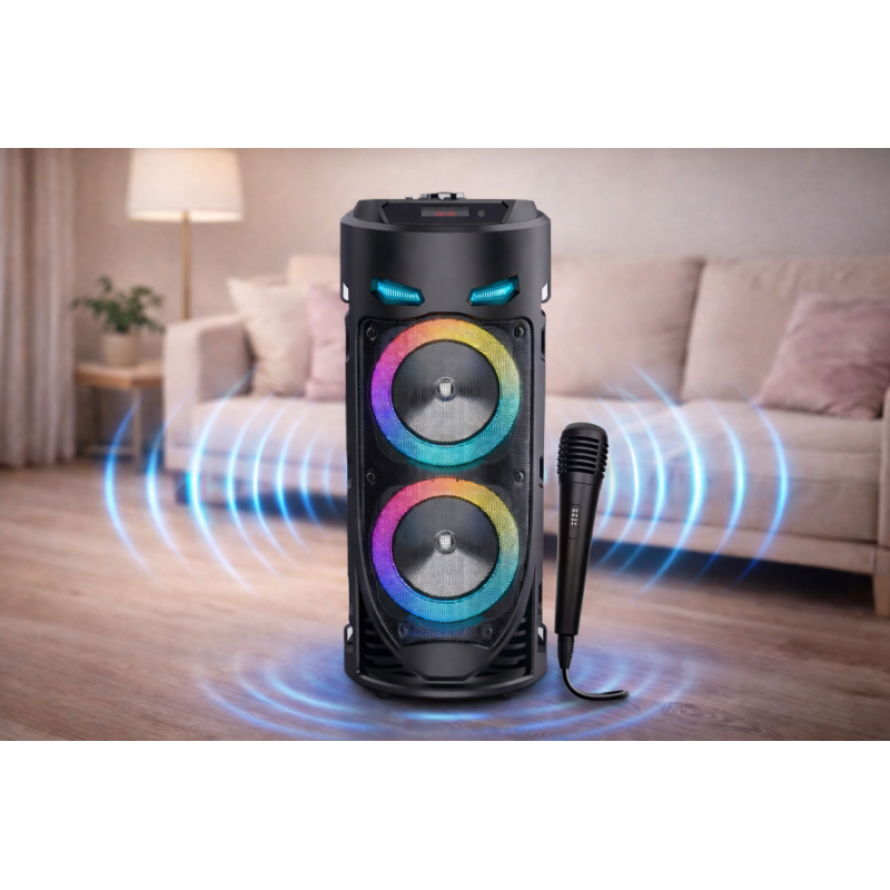 Портативна Bluetooth-колонка Sing-e ZQS4239 з LED-підсвічуванням / Бездротова колонка для вечірок з мікрофоном 30W