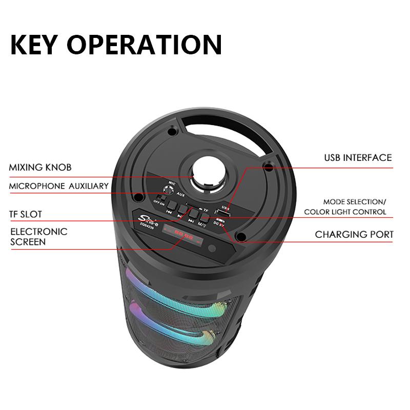 Портативна Bluetooth-колонка Sing-e ZQS4239 з LED-підсвічуванням / Бездротова колонка для вечірок з мікрофоном 30W