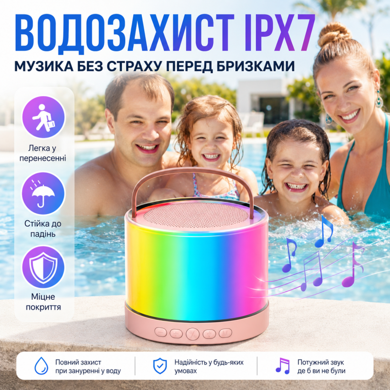 Портативна колонка K52 з RGB LEDпідсвічуванням, Bluetooth 5 Вт + 2 бездротові мікрофони