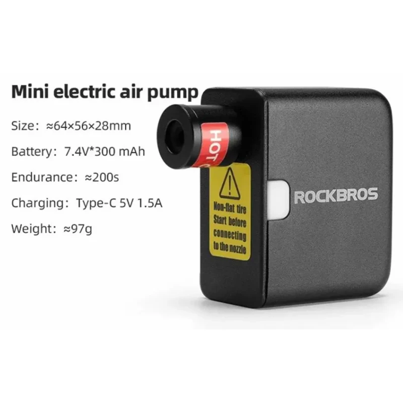 Портативний електричний насос ROCKBROS AS1 Mini з високим тиском, з наконечником для вентиля FV/AV, для дорожніх та гірських велосипедів