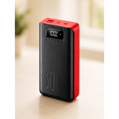 Портативний павербанк 30000 mAh / Зарядний пристрій 5 портів 2xUSB Type-C Lightning Micro-USB / Павербанк для телефону з ліхтариком