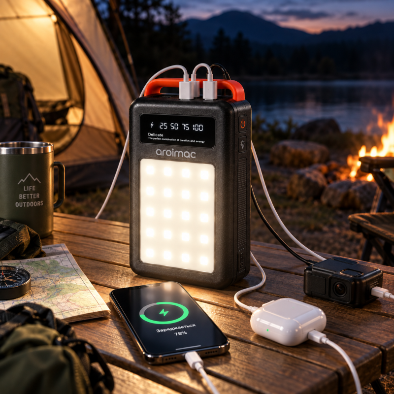 Повербанк Aroimac 100000 mAh / PowerBank з LED-ліхтарем та цифровим індикатором заряду