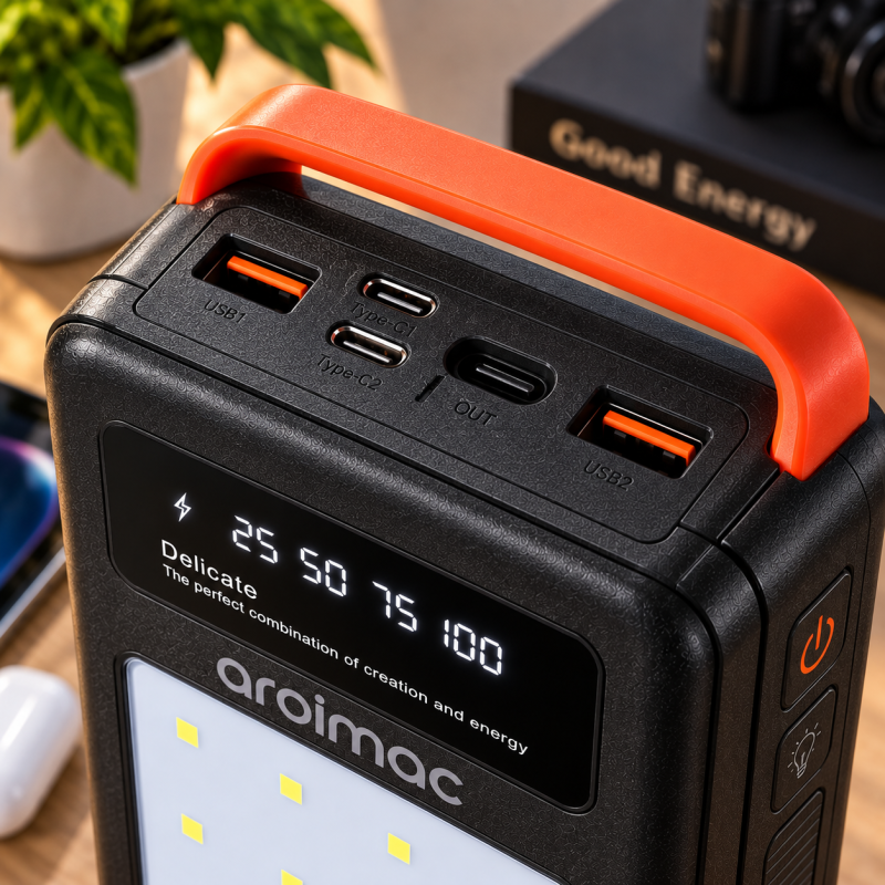 Повербанк Aroimac 100000 mAh / PowerBank з LED-ліхтарем та цифровим індикатором заряду
