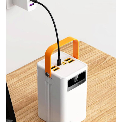 Power bank 100000 mAh зі швидкою зарядкою та вбудованими кабелями, білий