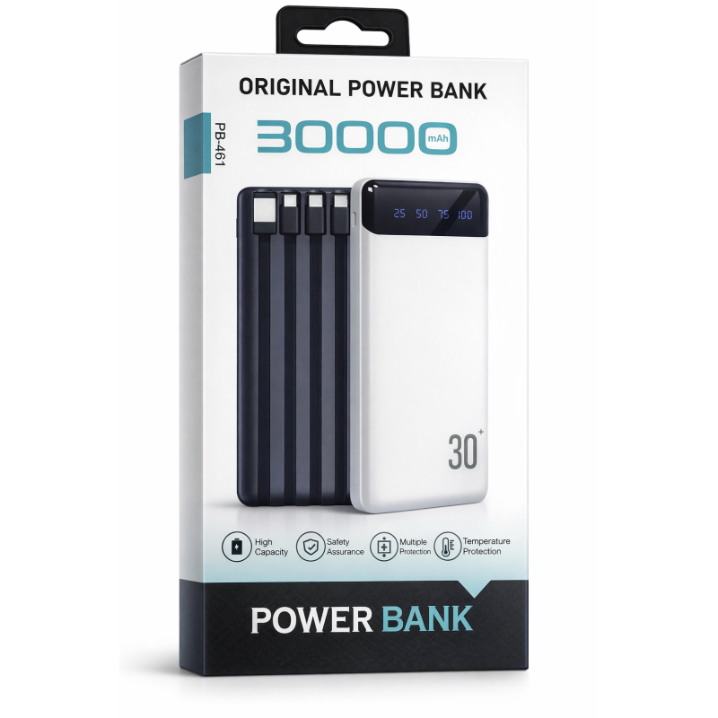 PowerBank PB-461 / Портативний зарядний пристрій 30000 mAh з цифровим дисплеєм