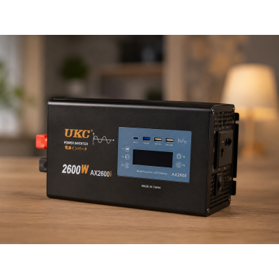 Перетворювач AC/DC 2600W AX Sine з чистим синусом / Перетворювач напруги з чистим синусом, дисплеєм та виходами: 3 x USB, 1 x Type-C / Інвертор автомобільний