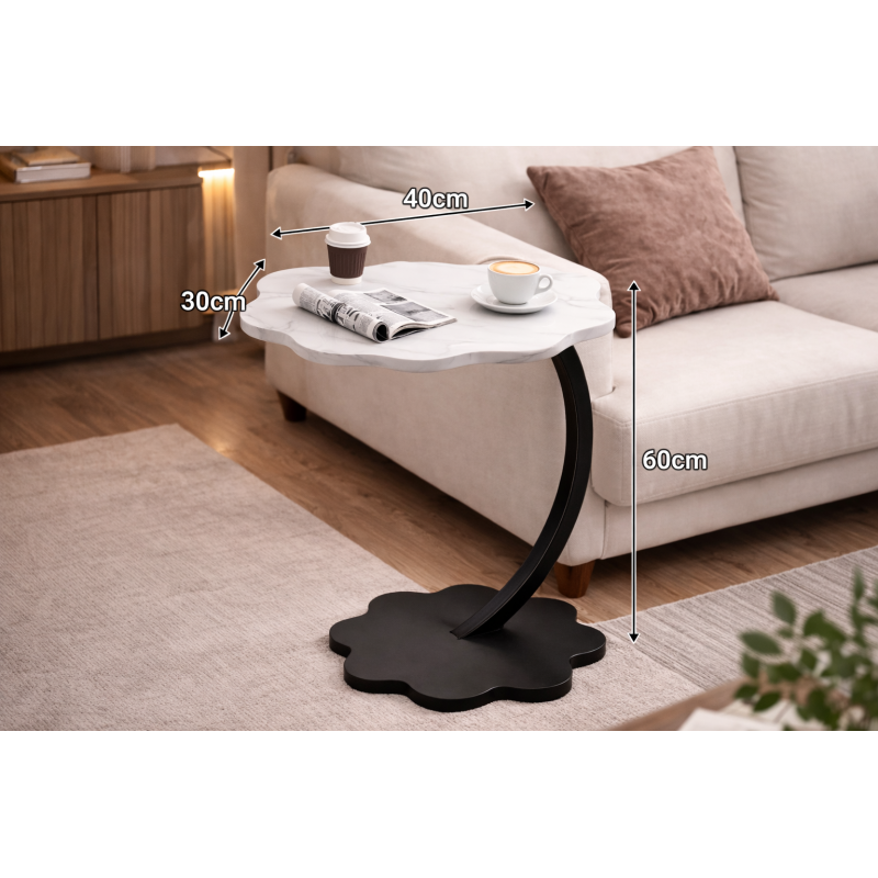 Приліжковий кавовий столик Flower 40х30х60 см Мармур