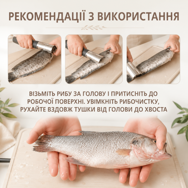 Рибочистка акумуляторна електрична AND1781 / Скребок електричний для видалення риб'ячої луски / Чистилка для риби
