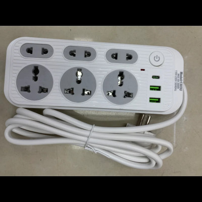 Мережевий фільтр 2м, 2500Вт, 6×220В, 2×USB, 1×Type, WL-1, Білий / Подовжувач з вимикачем