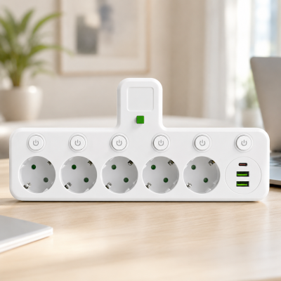 Мережевий фільтр 5 розеток + USB/адаптер на 5 розеток + USB з індивідуальними кнопками та LED-підсвічуванням Білий