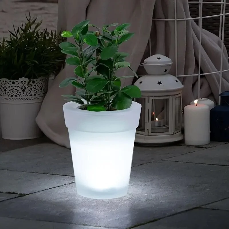 Сонячний квітковий горщик з LED підсвіткою / Пластикове кашпо, що світиться, для рослин з сонячною панеллю