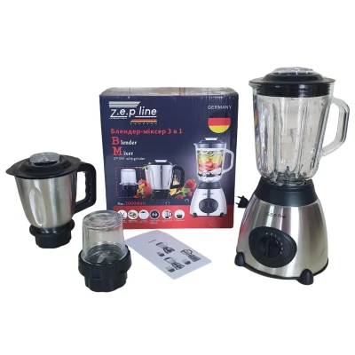 Стаціонарний блендер Zepline 2000W (скляна чаша 1.5л., чаша подрібнювальна для м'яса 1,2л.) ZP-081D1