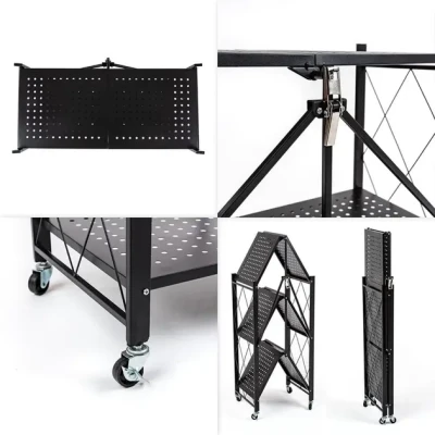 Стелаж мобільний триярусний універсальний розкладний з нержавіючої сталі DZD-3F