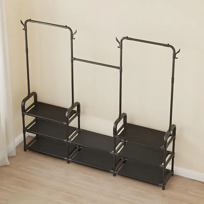 Стійка-вішалка для одягу та взуття Model1BLACK — 164×137×26см, 11полок, 4гачки, підлогова, нержавіюча сталь