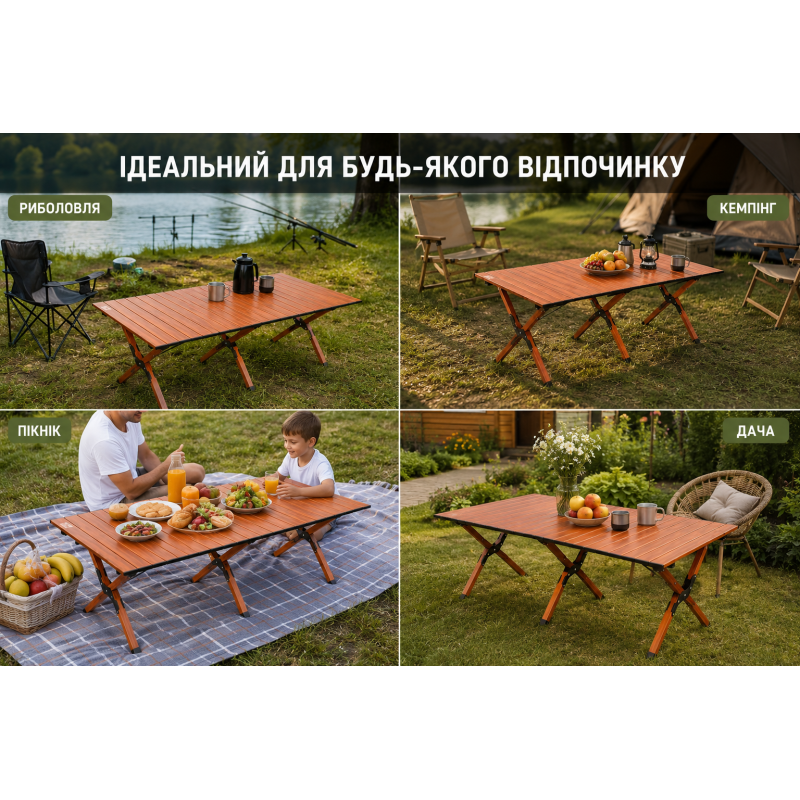 Стіл складний туристичний 149,5х70х43см Коричневий / Стіл для пікніка, туристичний, для риболовлі