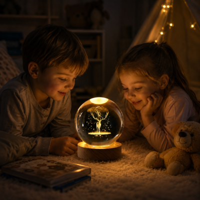 Світлодіодна кришталева куля, декоративна універсальна 3D нічниця, кришталева куля "Олень"