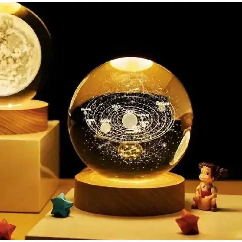 Світлодіодна кришталева куля, декоративна універсальна 3D нічниця, кришталева куля "Сонячна система"