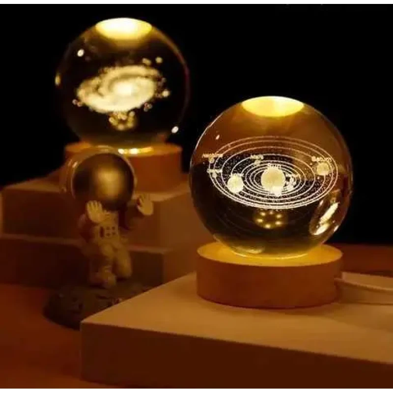 Світлодіодна кришталева куля, декоративна універсальна 3D нічниця, кришталева куля "Сонячна система"
