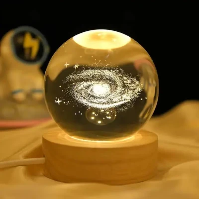 Світлодіодна кришталева куля, декоративна універсальна 3D нічниця, кришталева куля "Супутник"